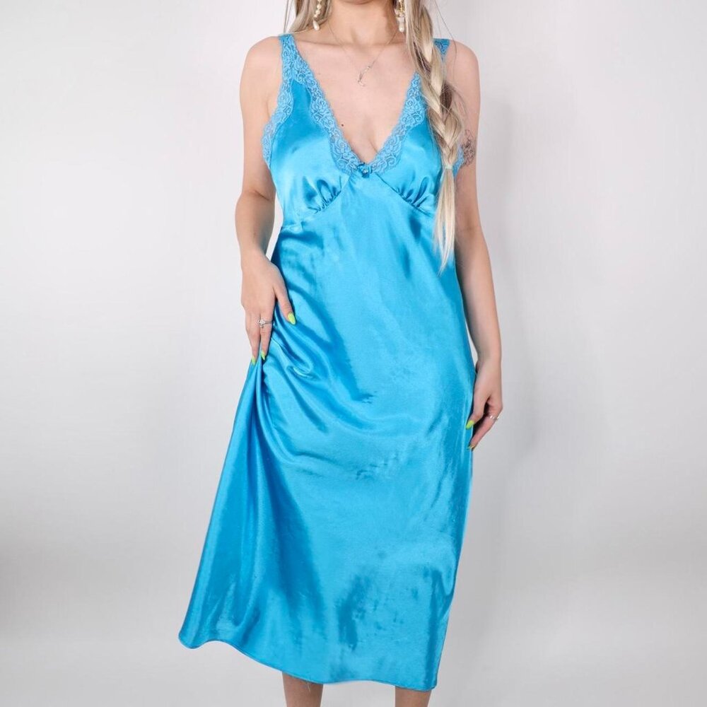 JONES NEW YORK BRIGHT BLUE MAXI SLIP LINGERIE CHEMISE DRESS